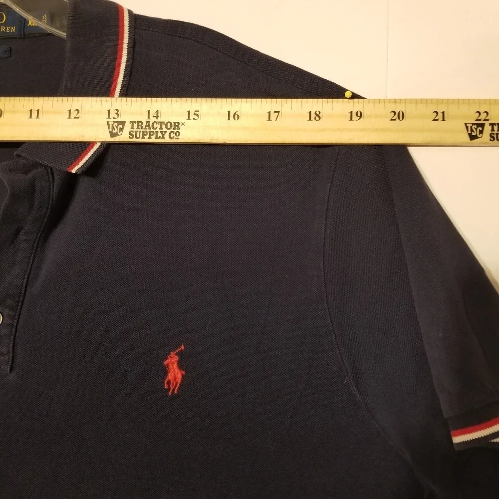 Ralph Lauren Polo Shirt Navy Blue and Red Trim M XL